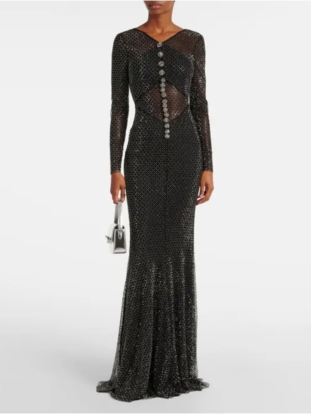 Self-Portrait Rhinestone Fishnet Crossover Maxi Dress 6